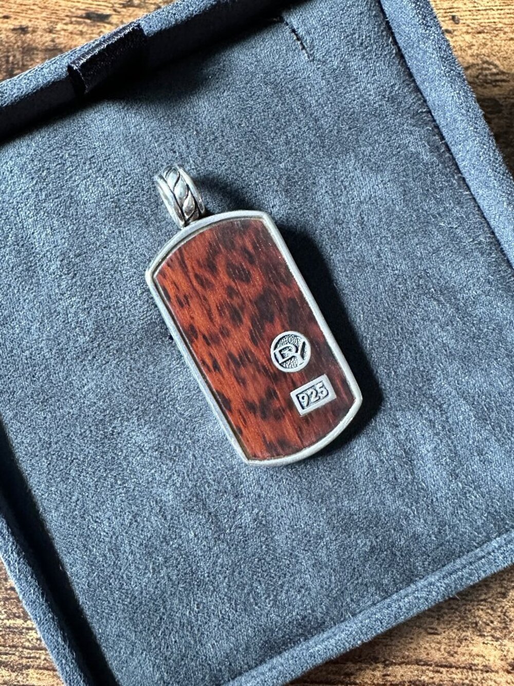 David Yurman Wood Dog Tag Pendant - RARE